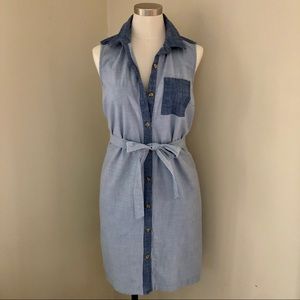 Two-tone Sleeveless Chambray Shirt Dress